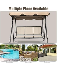 Gymax Brown Outdoor Swing Canopy Patio Swing Chair 3 Person Canopy Hammock