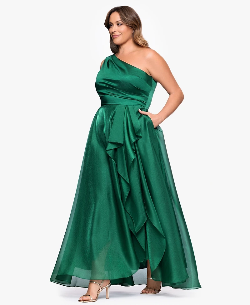 Xscape Plus One-Shoulder Organza Ball Gown