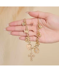 Jessica Simpson Gold-Tone Textured Cross & Heart Charm Necklace