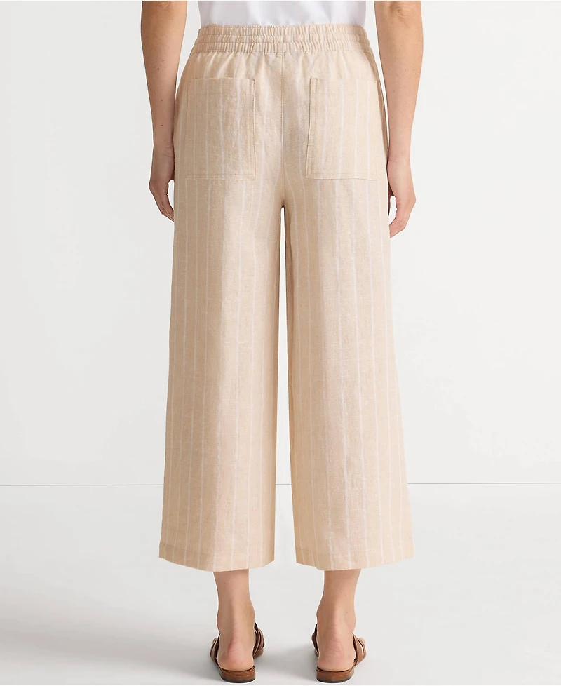 Lands' End Women's High Rise Drawstring Linen Wide Leg Crop Pants
