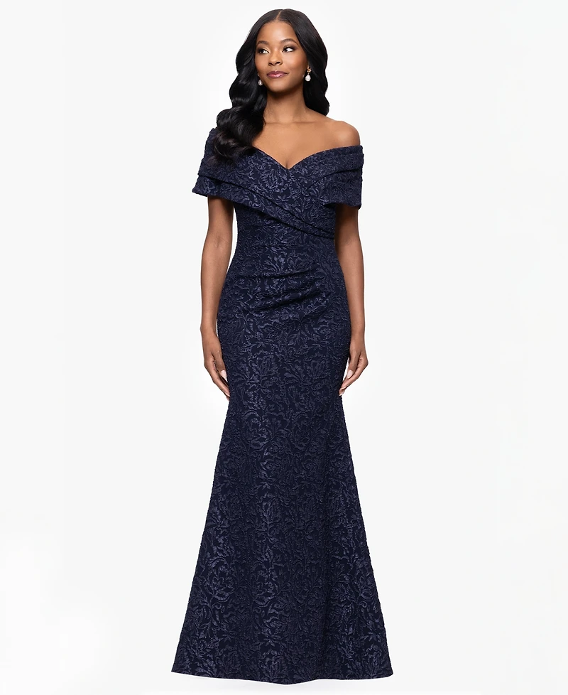 Betsy & Adam Petite Off-The-Shoulder Jacquard Dress