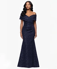 Betsy & Adam Petite Off-The-Shoulder Jacquard Dress