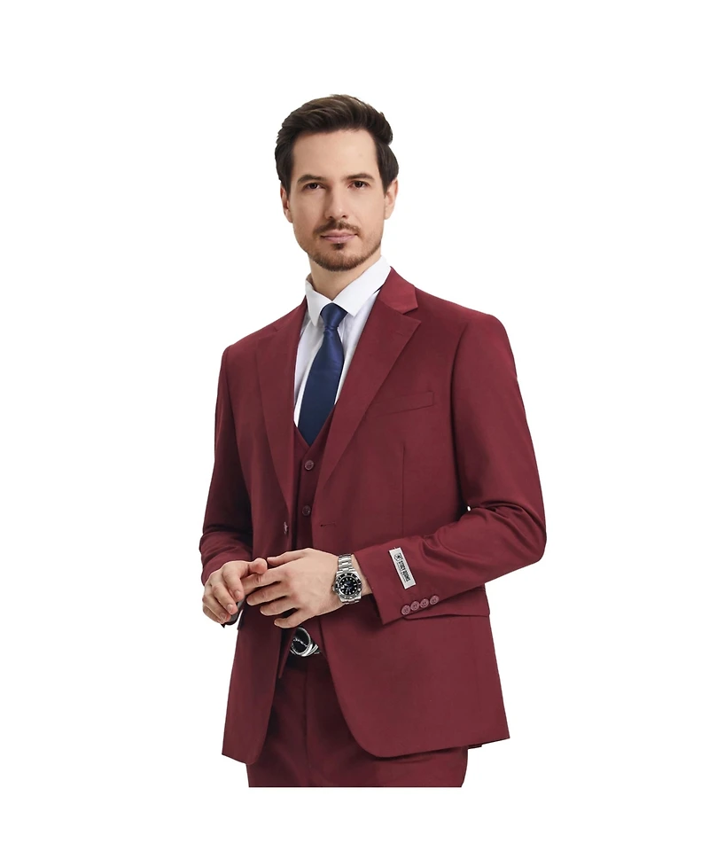 Stacy Adams Men's Hybrid-Fit 3pc Notch Lapel Suit Set, Jacket Vest and Pants
