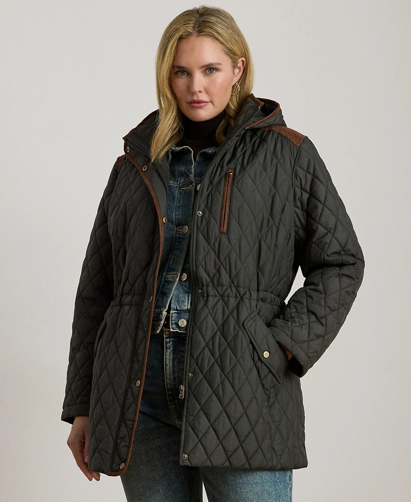 Lauren Ralph Plus Hooded Quilted Anorak Coat