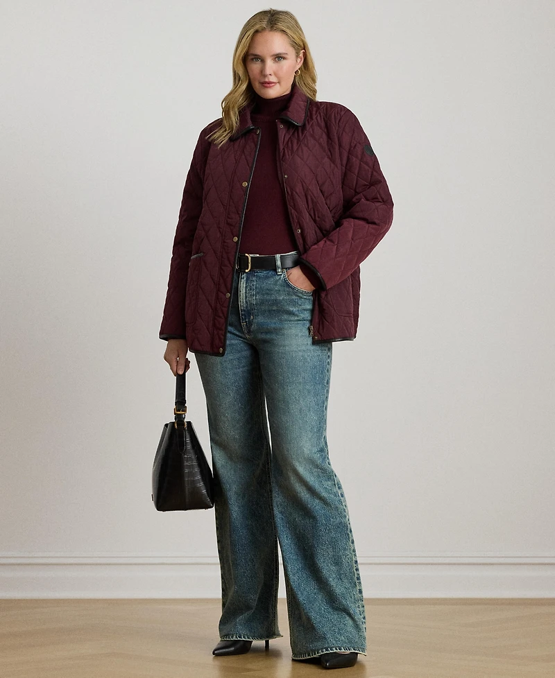 Lauren Ralph Plus Quilted Velboa-Lined Coat, Created for Macy's