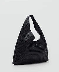 Mango Women's Large Braided Leather Shoulder Bag
