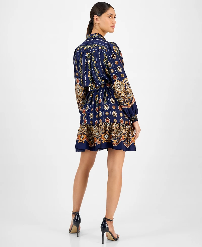 Anne Klein Women's Printed Satin Ruffle-Hem Shirt Dress
