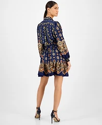 Anne Klein Women's Printed Satin Ruffle-Hem Shirt Dress