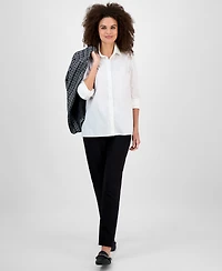 Kasper Button-Front Long-Sleeve Shirt, Regular & Petite