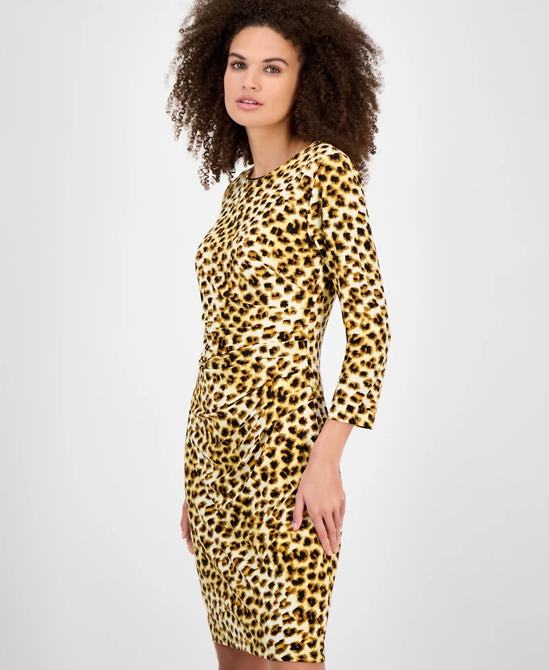 Kasper Animal-Print Side-Pleat Dress, Regular & Petite