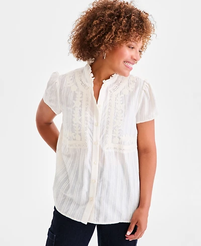Style & Co Women's Cotton Embroidered Button-Front Blouse, Macy's Exclusive