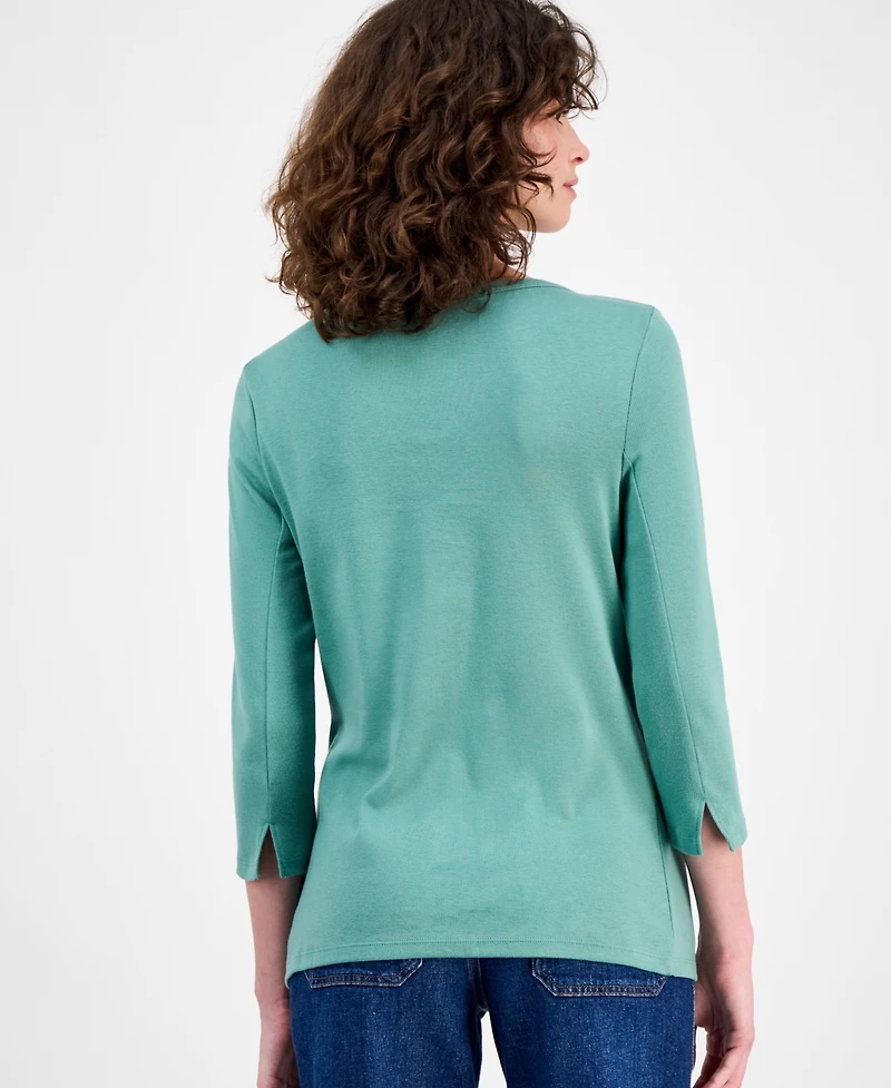 Style & Co Women's Pima Cotton 3/4-Sleeve Boat-Neck Top, Created for Macy's