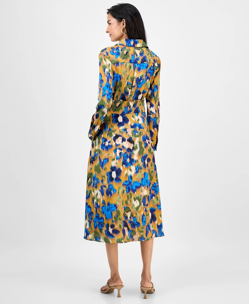 Tahari Asl Women's Printed V-Neck Tie-Waist Midi Dress
