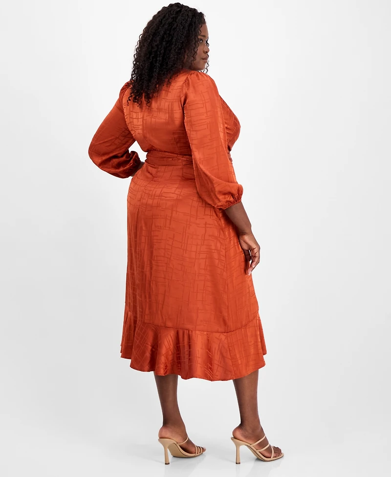 Tahari Asl Plus Surplice V-Neck Belted Midi Dress