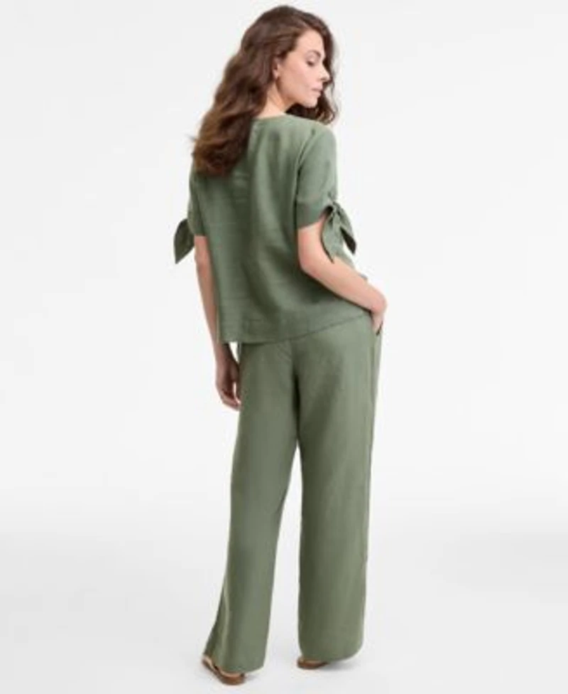 Charter Club 100 Linen Tie Cuff Top Drawstring Pants Macys Exclusive