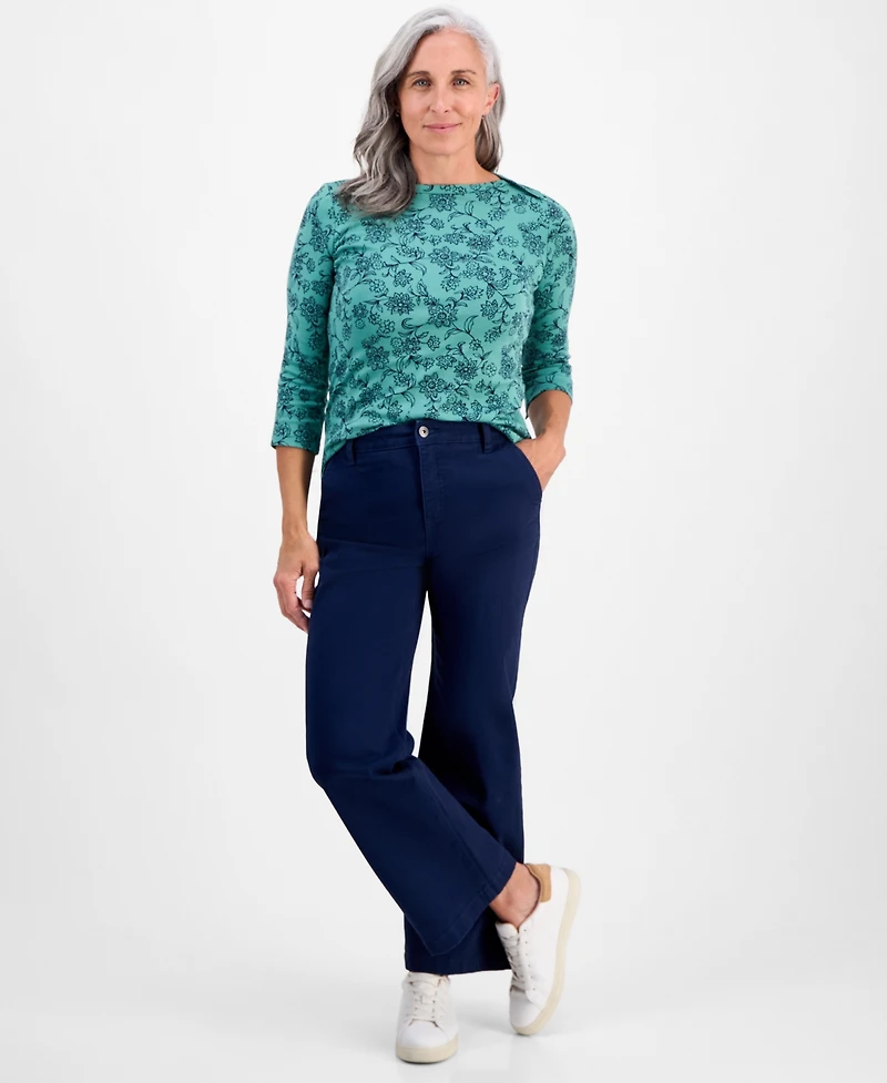 Style & Co Petite Cotton Floral 3/4-Sleeve Boat-Neck Top, Macy's Exclusive