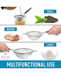 Premium Stainless Steel Fine Mesh Strainer Set - Strainers for Kitchen (Set of 3) with Non-slip Handles