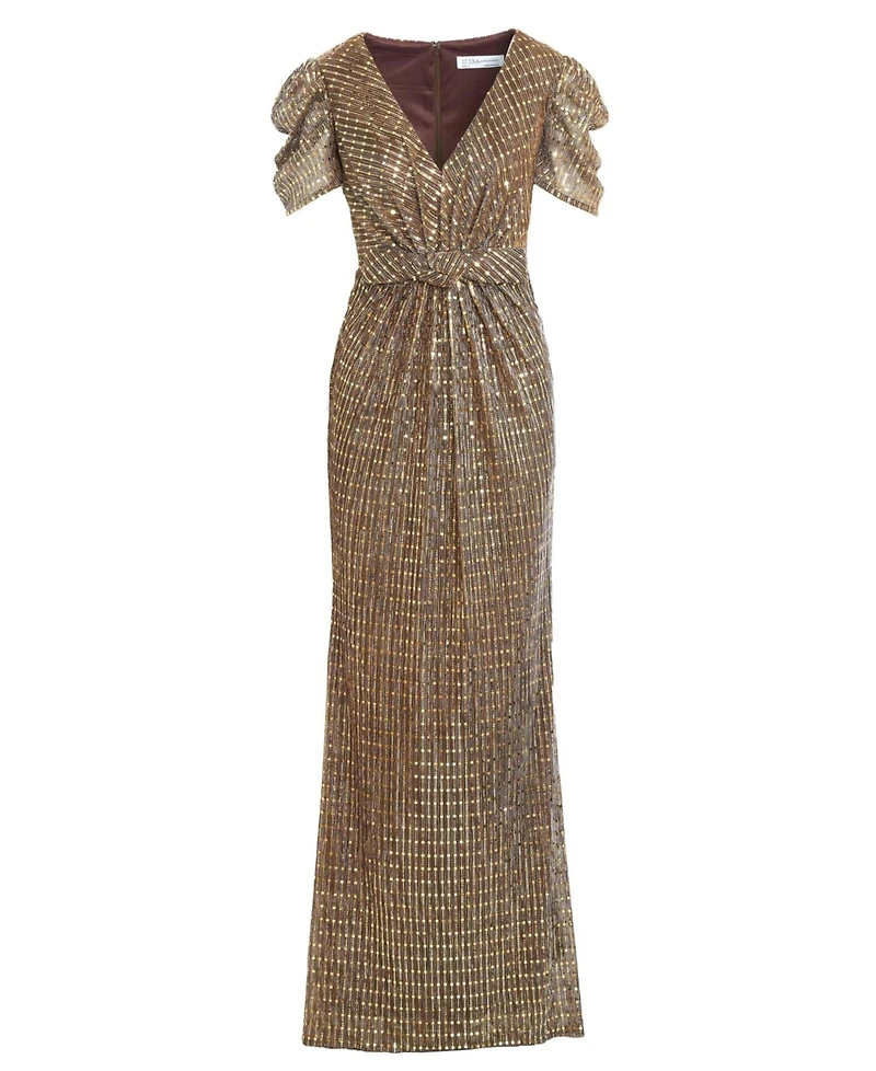 Mac Duggal Women's Ieena Bow Waist Metallic Gown