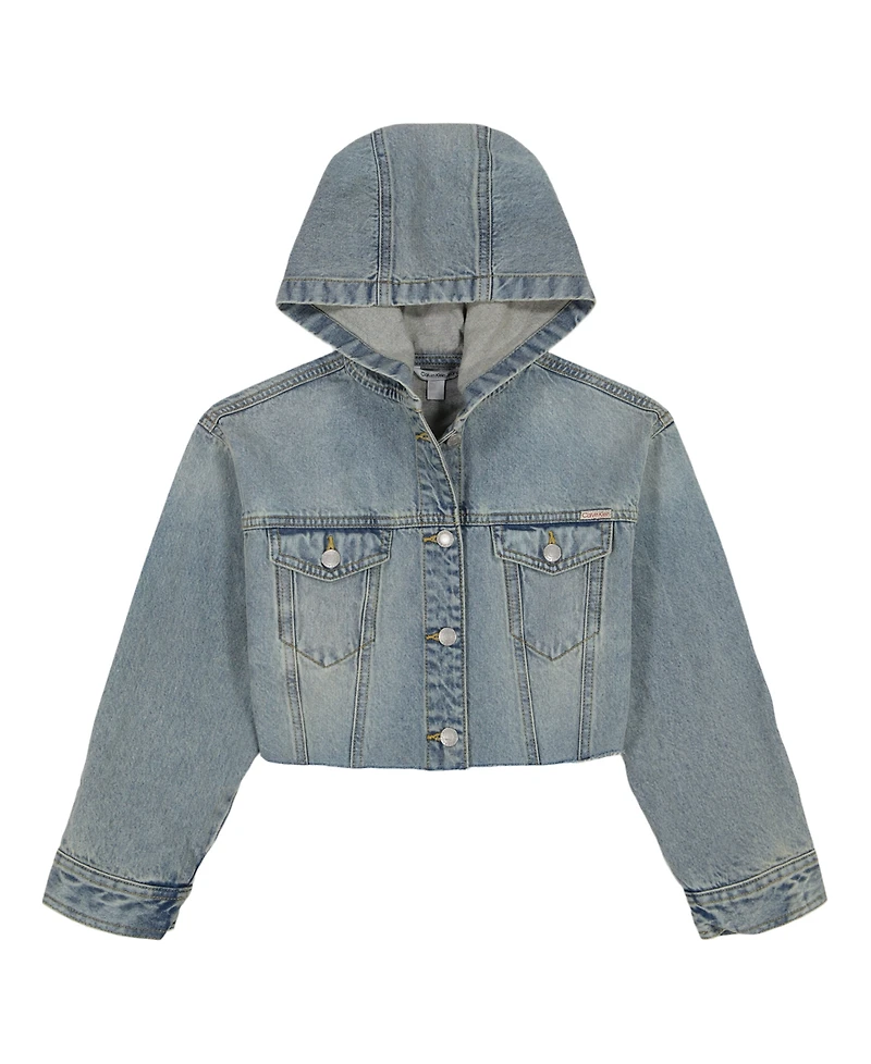 Calvin Klein Big Girls Denim Hooded Jean Jacket