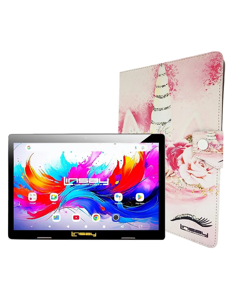 Linsay 10.1"Octa Core 256GB Storage Android 15 Tablet with Unicorn Shape Case