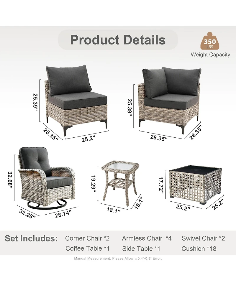 Xizzi 10 Piece Outdoor Patio Furniture with Swivel Chairs,All Weather Wicker Sectional Coversation Set Solar Coffee Table, Single Modular Chairs