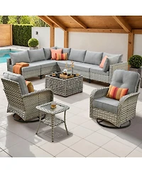 Xizzi 10 Piece Outdoor Patio Furniture with Swivel Chairs,All Weather Wicker Sectional Coversation Set Solar Coffee Table, Single Modular Chairs