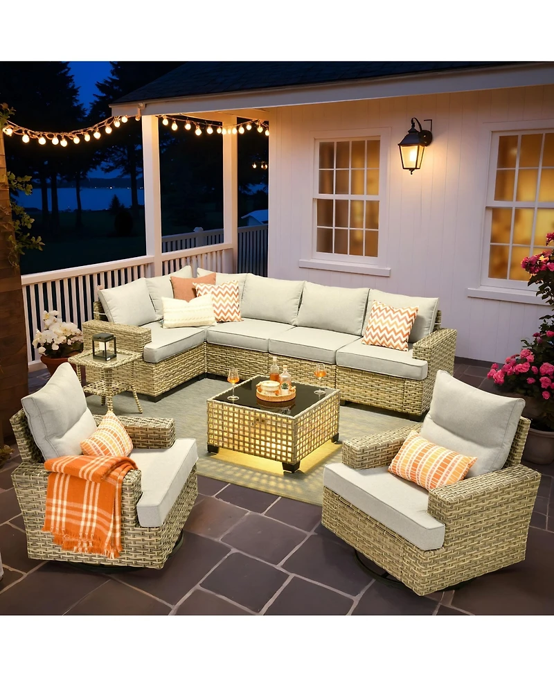 Xizzi Wicker Outdoor Patio Furniture Set, 9PCS Rattan Modular Sectional Sofa,Outside Swivel Rocking Chairs Coversation Set with Side Table
