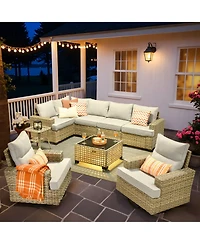 Xizzi Wicker Outdoor Patio Furniture Set, 9PCS Rattan Modular Sectional Sofa,Outside Swivel Rocking Chairs Coversation Set with Side Table