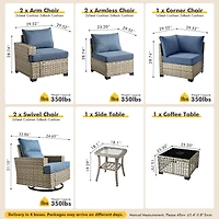 Xizzi Wicker Outdoor Patio Furniture Set, 9PCS Rattan Modular Sectional Sofa,Outside Swivel Rocking Chairs Coversation Set with Side Table