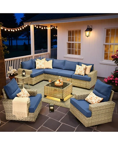 Xizzi Wicker Outdoor Patio Furniture Set, 9PCS Rattan Modular Sectional Sofa,Outside Swivel Rocking Chairs Coversation Set with Side Table