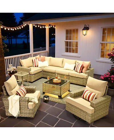 Xizzi Wicker Outdoor Patio Furniture Set, 9PCS Rattan Modular Sectional Sofa,Outside Swivel Rocking Chairs Coversation Set with Side Table