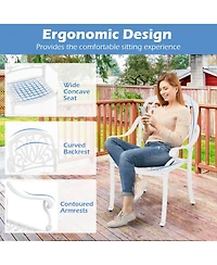Gymax Set Of 2 Patio Cast Aluminum Dining Chairs Armrests Outdoor Stackable