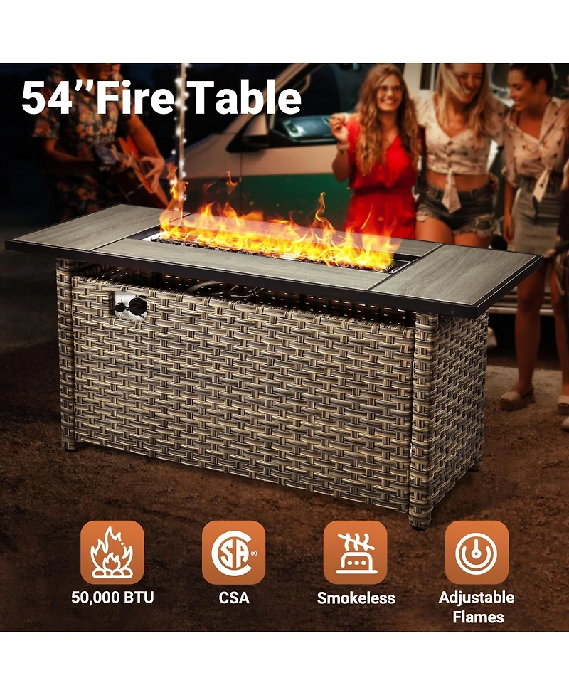 Xizzi15 Piece Outdoor Patio Furniture Sets with Fire Pit Table,Wicker Sectional Sofa Swivel Chairs,Solar Powered Coffee Table and Ottoman