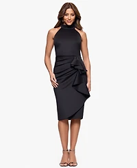 Xscape Women's High-Neck Sleeveless Ruffle Scuba Dress