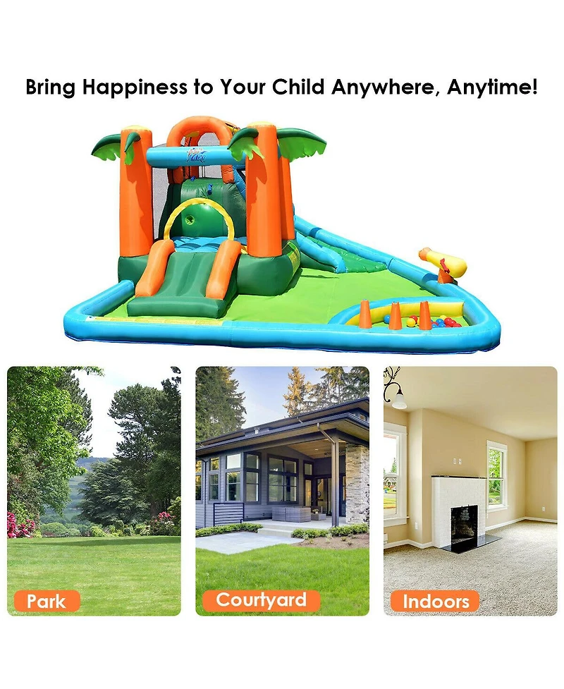 Gymax Inflatable Bounce House Jump Bouncer Kids Water Park Splash Play Center w/Blower
