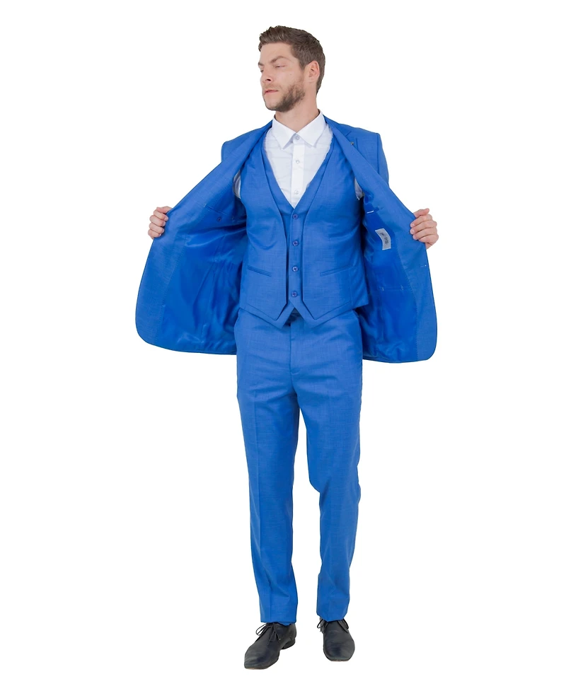 Stacy Adams Big & Tall Solid Textured 3-Piece Jacket With Vest And Pants Suit Notch Lapel