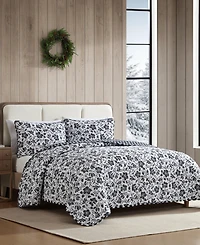 Eddie Bauer Woodblock Floral Flannel Cotton Reversible 3-Pc. Quilt Set