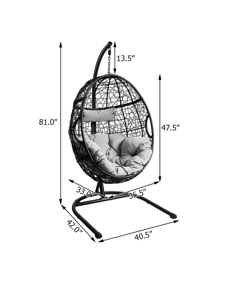 Gymax Hanging Hammock Chair Egg Swing Chair w/ Seat Cushion Pillow Stand