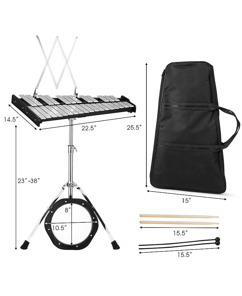 Mecale 30 Notes Percussion with Practice Pad Mallets Sticks Stand