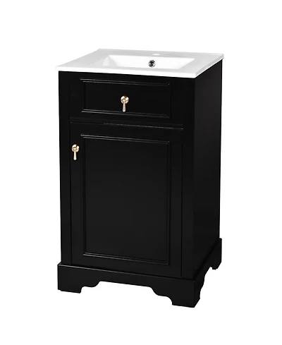 Casainc 20-Inch Bathroom Vanity with Ceramic Sink, Soft Close Door, Adjustable Shelf & Door Storage Rack for Small Baths