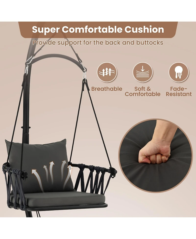 Gymax Swing Chair w/ Stand Patio Hanging Swing Chair w/ Comfortable Seat & Back Cushions