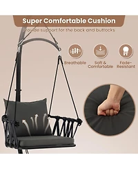 Gymax Swing Chair w/ Stand Patio Hanging Swing Chair w/ Comfortable Seat & Back Cushions