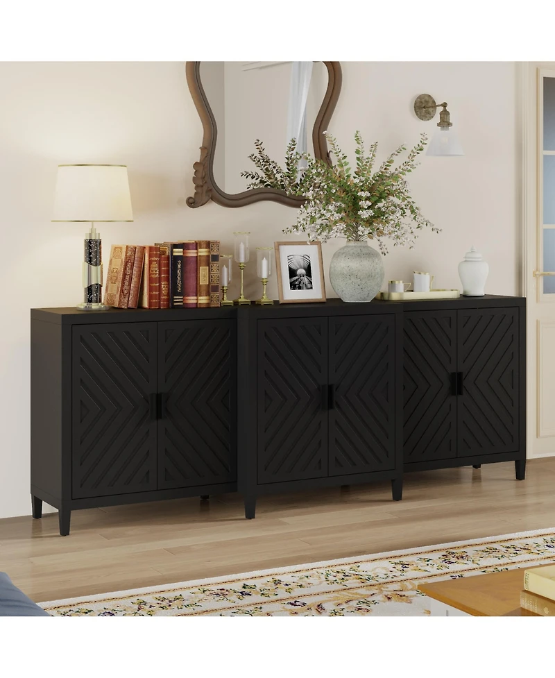 High quality black hemp flour multifunctional four door dressing table, wooden storage cabinet, side cabinet