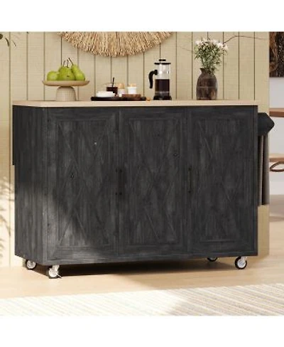 Casainc 51.2 X22 Farmhouse Kitchen Cart With Drop Leaf Textured Finish Storage Towel Rack