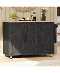 Casainc 51.2 X22 Farmhouse Kitchen Cart With Drop Leaf Textured Finish Storage Towel Rack