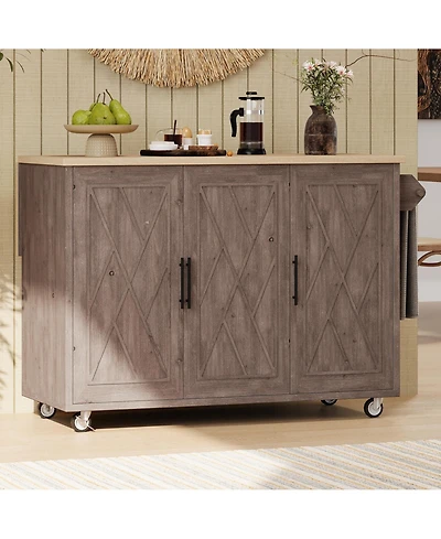 Casainc 51.2" Farmhouse Kitchen Cart with Drop Leaf, Textured Finish, Storage and Towel Rack