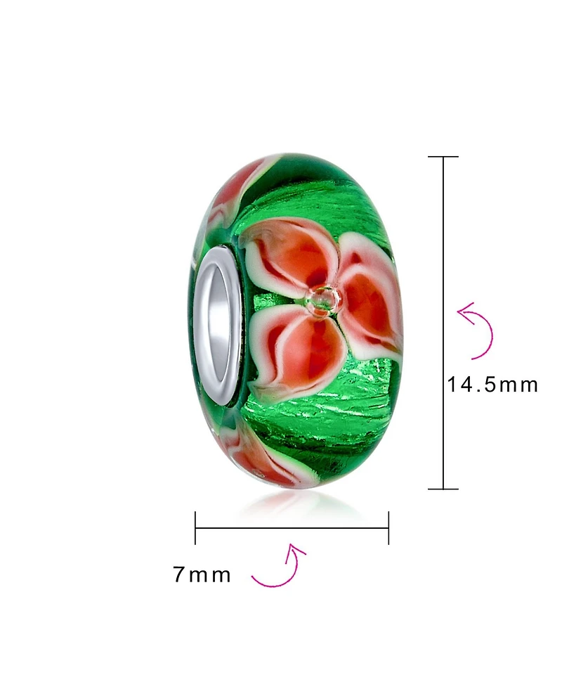 Bling Jewelry Set of 2 Red Green Murano Glass Christmas Charm Bead Sterling Silver for European Bracelets