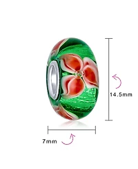 Bling Jewelry Set of 2 Red Green Murano Glass Christmas Charm Bead Sterling Silver for European Bracelets