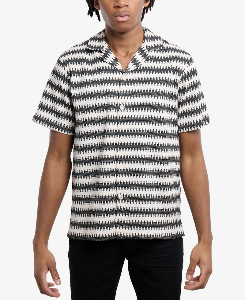 Spring + Mercer Men's Crochet Camp Collar Short Sleeve Shirt