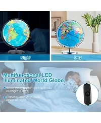 13" Illuminated World Globe 720° Rotating Map with Led Light